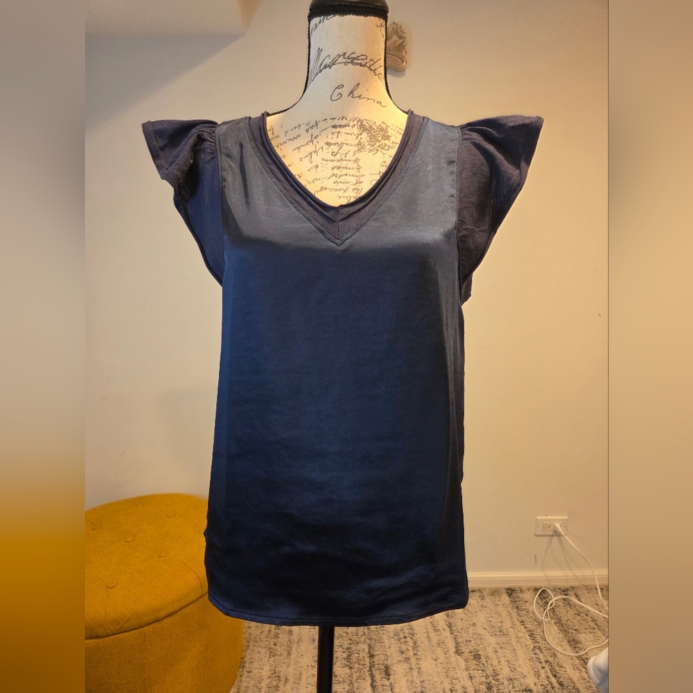 MELISSA NEPTON Deep Blue Cap Sleeve Blouse, Size M.